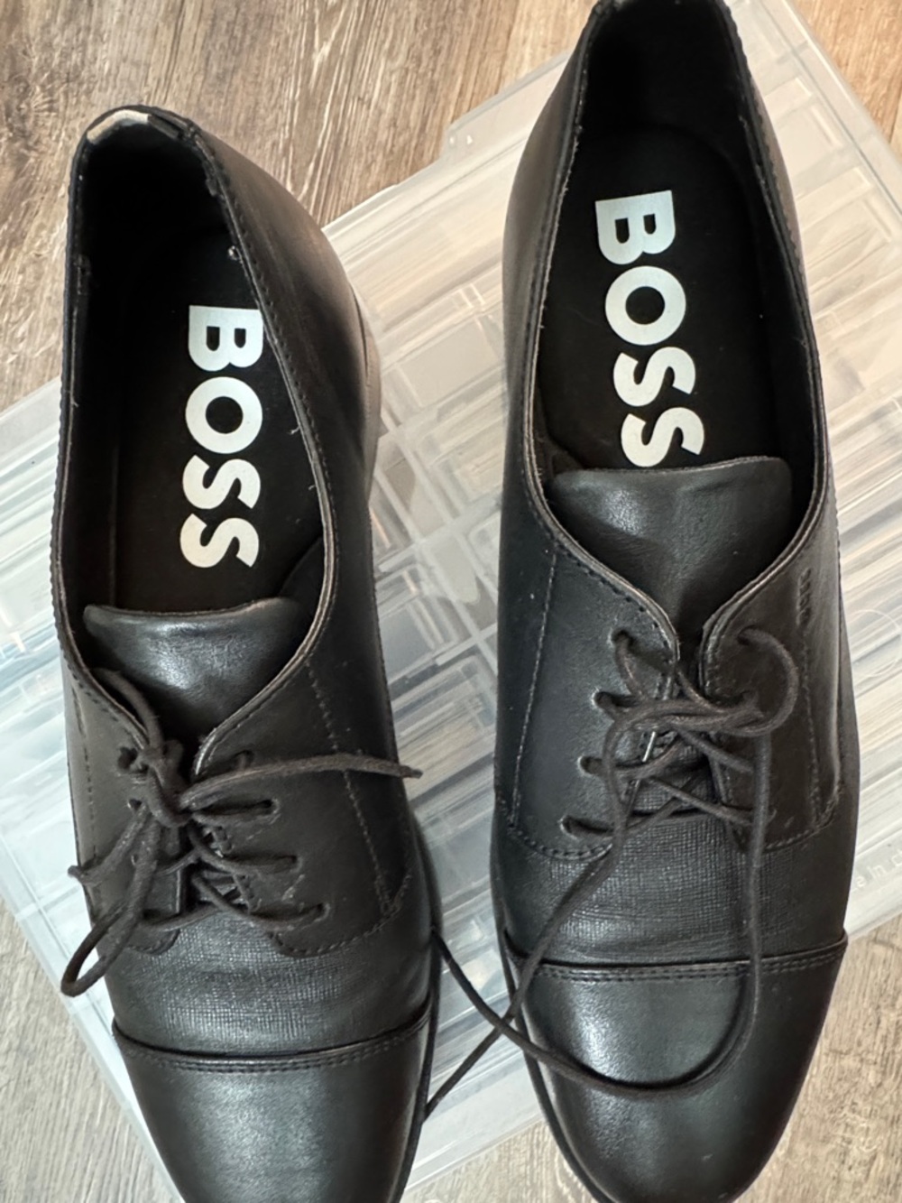 BOSS Black Leather Cap-Toe Derby Shoes